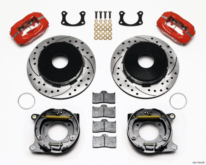 Wilwood 140-7150-DR Forged Dynalite P/S Park Brake Kit Drilled Red Big Ford New 2.50in Offset Currie Blank