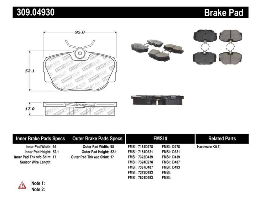 Stoptech 309.04930 Performance Brake Pads