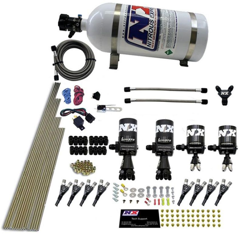 Nitrous Express 90506-10 8 CYL SHARK DIRECT PORT, 4 SOLENOIDS, WITH 10LB BOTTLE (200-600HP JETTING)