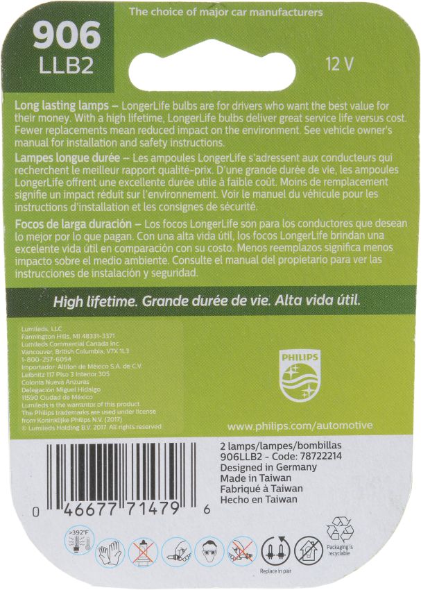 Philips 906LLB2 Philips LongerLife Miniature 906LL