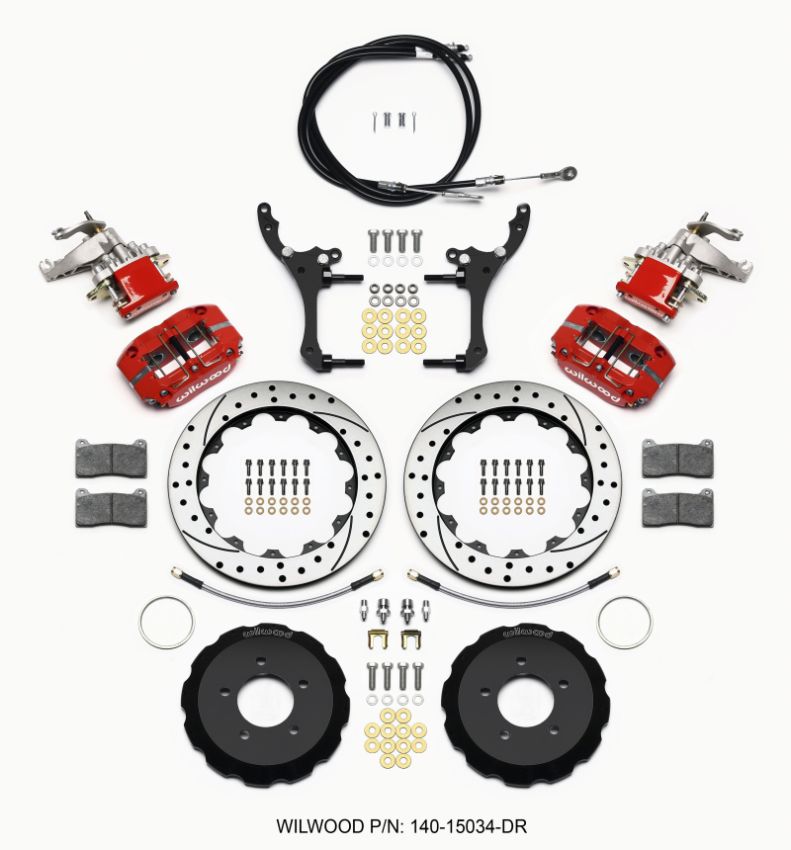 Wilwood 140-15034-DR Dynapro Radial4 / MC4 Rear Kit 12.88 Drilled Red 2006-15 Miata w/Lines & Cables