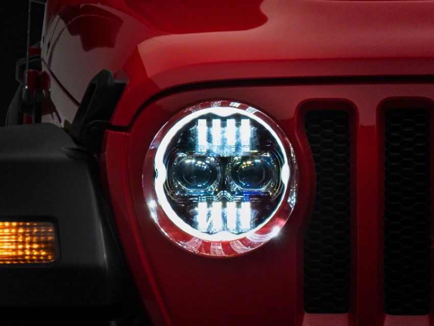 Raxiom J171705 18-23 Jeep Wrangler JL Axial Series 9-In Angel Eye LED Headlights- Blk Housing (Clear Lens)