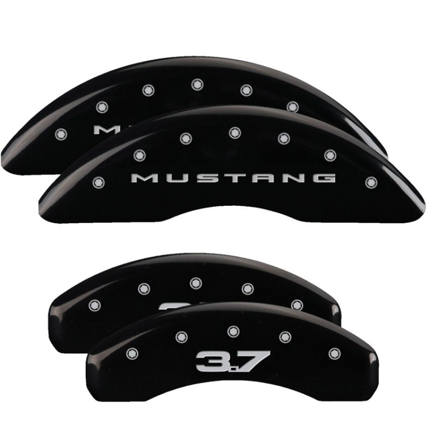 MGP 10204SM32BK 4 Caliper Covers Engraved Front 2015/Mustang Engraved Rear 2015/37 Black finish silver ch