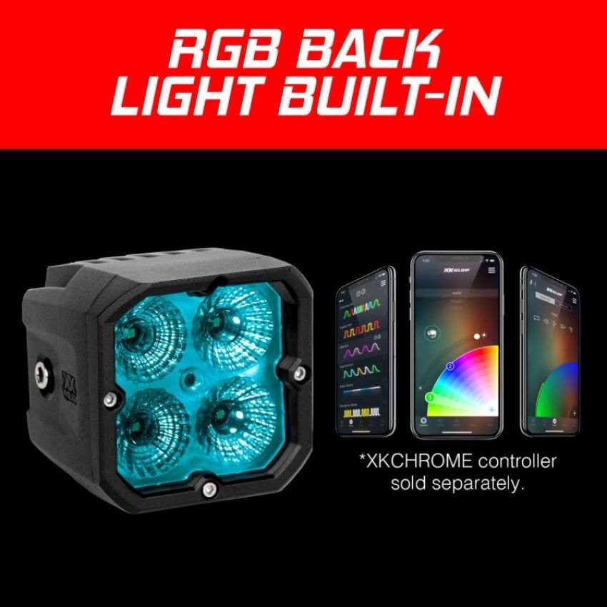 XKGLOW XK065001-D XK Glow XKchrome 20w LED Cube Light w/ RGB Accent Light - Driving Beam