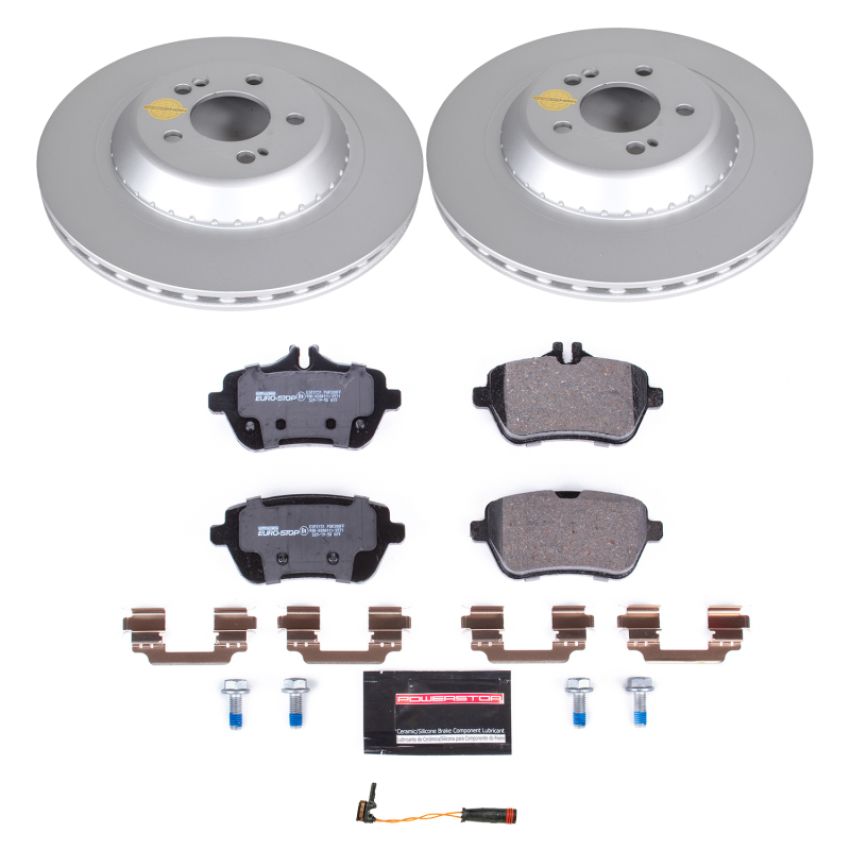 PowerStop ESK7181 Genuine Geomet Coated Rotors, ECE-R90 Brake Pads + Hardware Kit