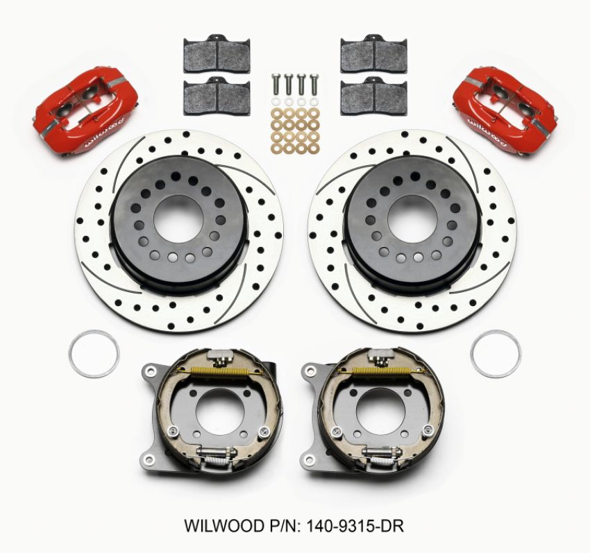 Wilwood 140-9315-DR Forged Dynalite P/S Park Brake Kit Drilled Red 12 Bolt 2.75in offset Staggered Shock