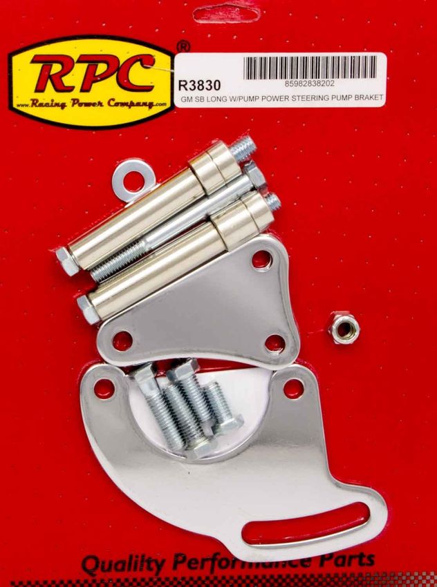 RACING POWER CO-PACKAGED RPCR3830 SBC Saginaw Power Steer Bracket Lwp Chrome