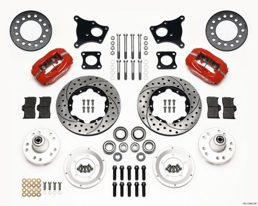 Wilwood 140-11940-DR Forged Dynalite Front Kit 11.00in Drill-Red AMC 71-76 OE Disc w/o Bendix Brakes