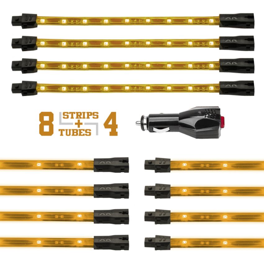 XKGLOW XK041005-A XK Glow Strip Single Color Underglow LED Accent Light Car/Truck Kit Amber - 8x24In Tube + 4x8In