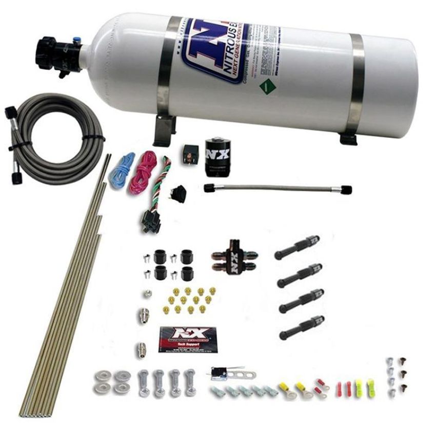 Nitrous Express 93046-15 DRY DIRECT PORT NITROUS SYSTEM. 4 CYLINDER W/ 15LB BOTTLE