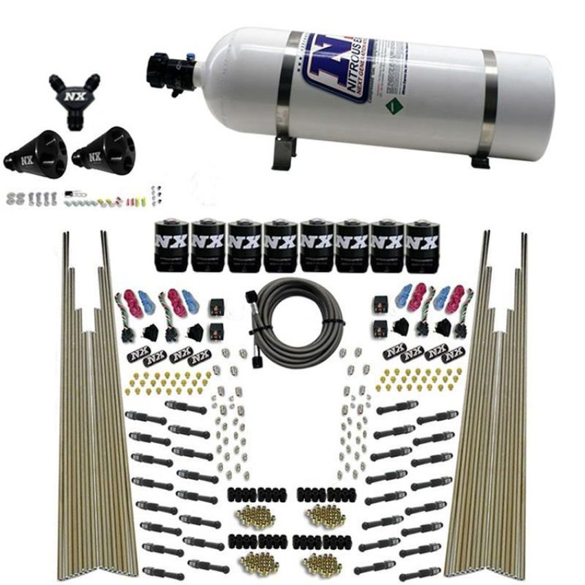 Nitrous Express 93306-15 8 CYL DRY DIRECT PORT, FOUR STAGE, 8 SOLENOIDS, WITH 15LB BOTTLE (200-600HP)