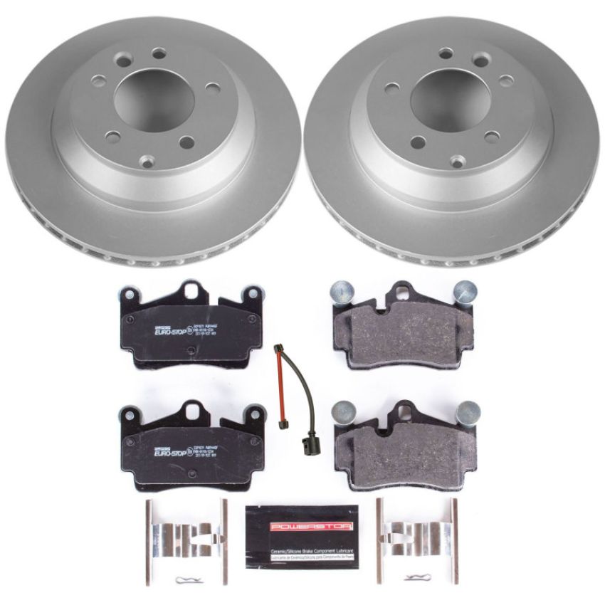 PowerStop ESK5312 Genuine Geomet Coated Rotors, ECE-R90 Brake Pads + Hardware Kit