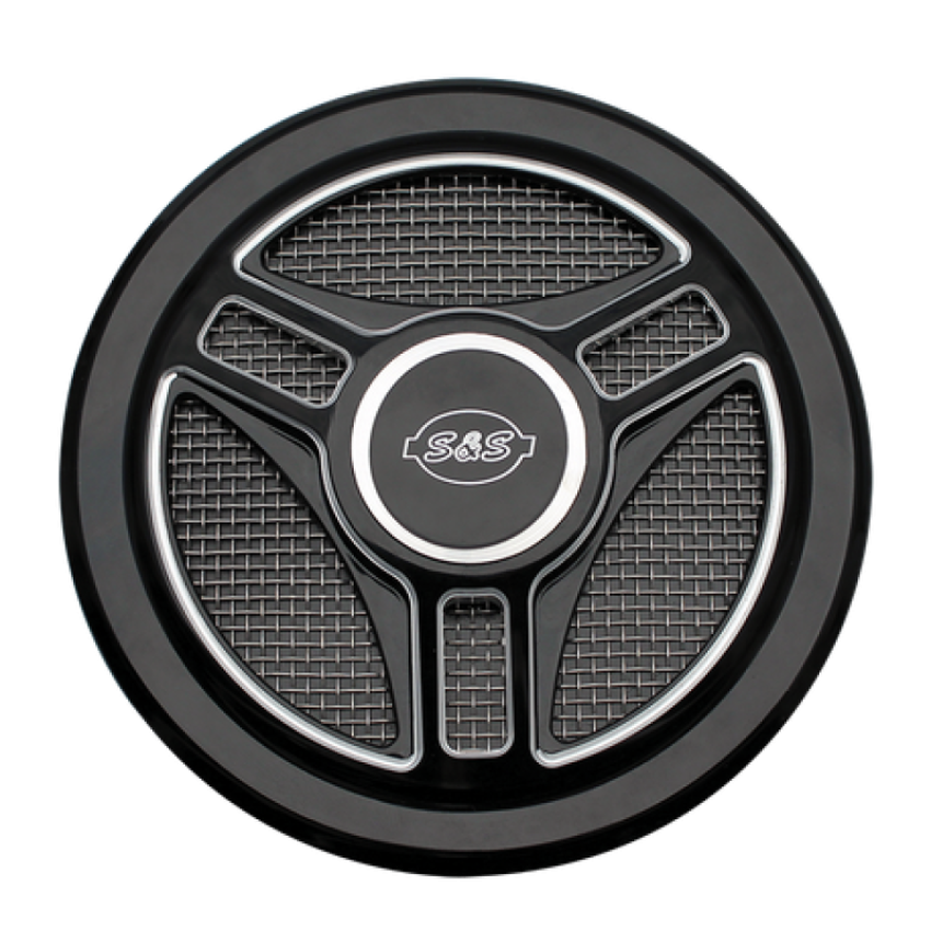 S&S Cycle 170-0210 Stealth Applications Tri-Spoke Air Cleaner Cover w/ Machined Highlights - Gloss Black