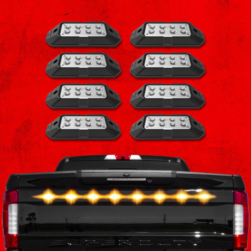 XKGLOW XK052001-8A XK Glow Strobe Pod Lights w/ Traffic Modes Ultra Bright LEDs Multiple Modes + Solid On - Amber 8pc