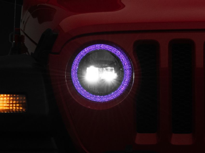 Raxiom J142668 18-22 Jeep Wrangler JL/JT Axial 9-Inch LED Headlights w/RGB Halo- Blk Housing (Clear Lens)