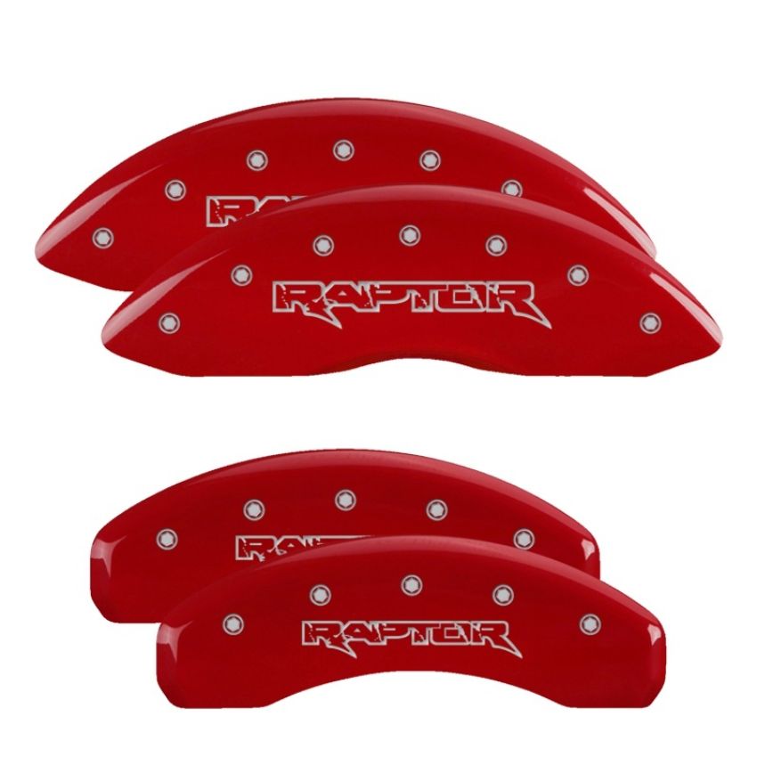 MGP 10219SRPTRD 4 Caliper Covers Engraved Front & Rear Raptor Red finish silver ch