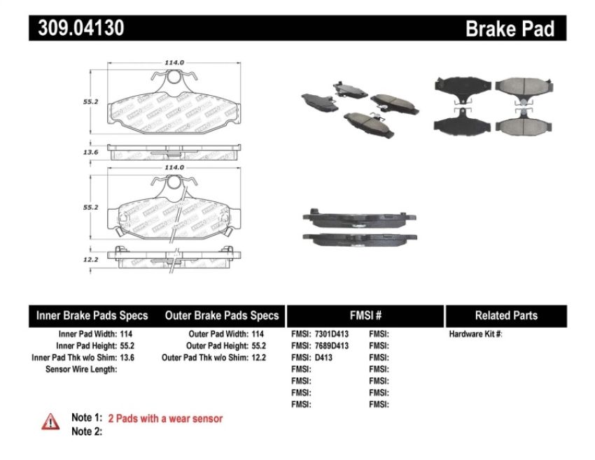 Stoptech 309.04130 Performance Brake Pads