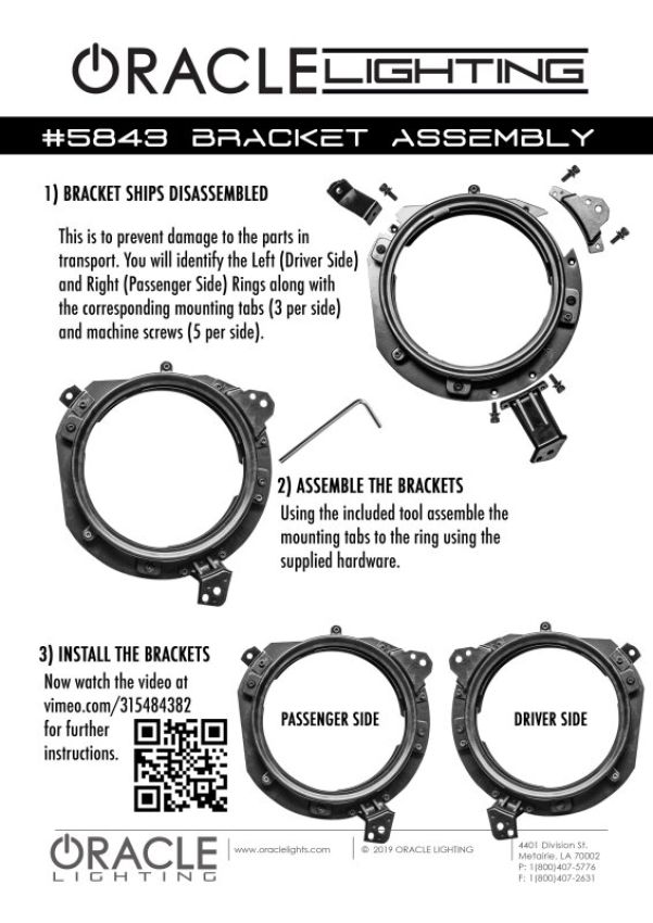 Oracle Lighting 5843-504 Jeep Wrangler JL / Gladiator JT Adjustable 7in. Headlight Brackets (Pair)