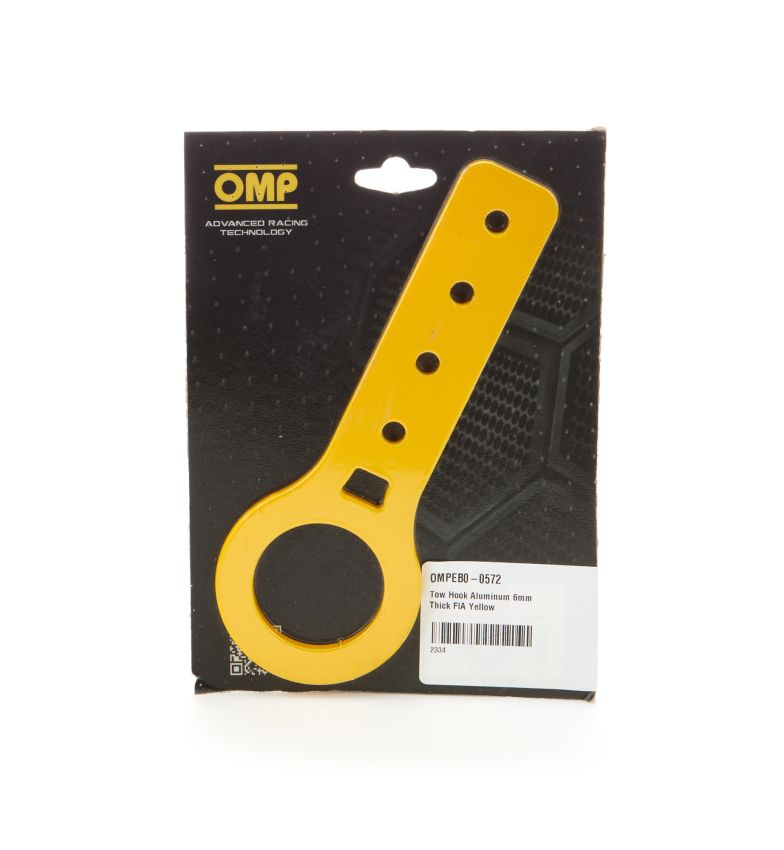 OMP RACING, INC. OMPEB0-0572 Tow Hook Aluminum 6mm Thick FIA Yellow