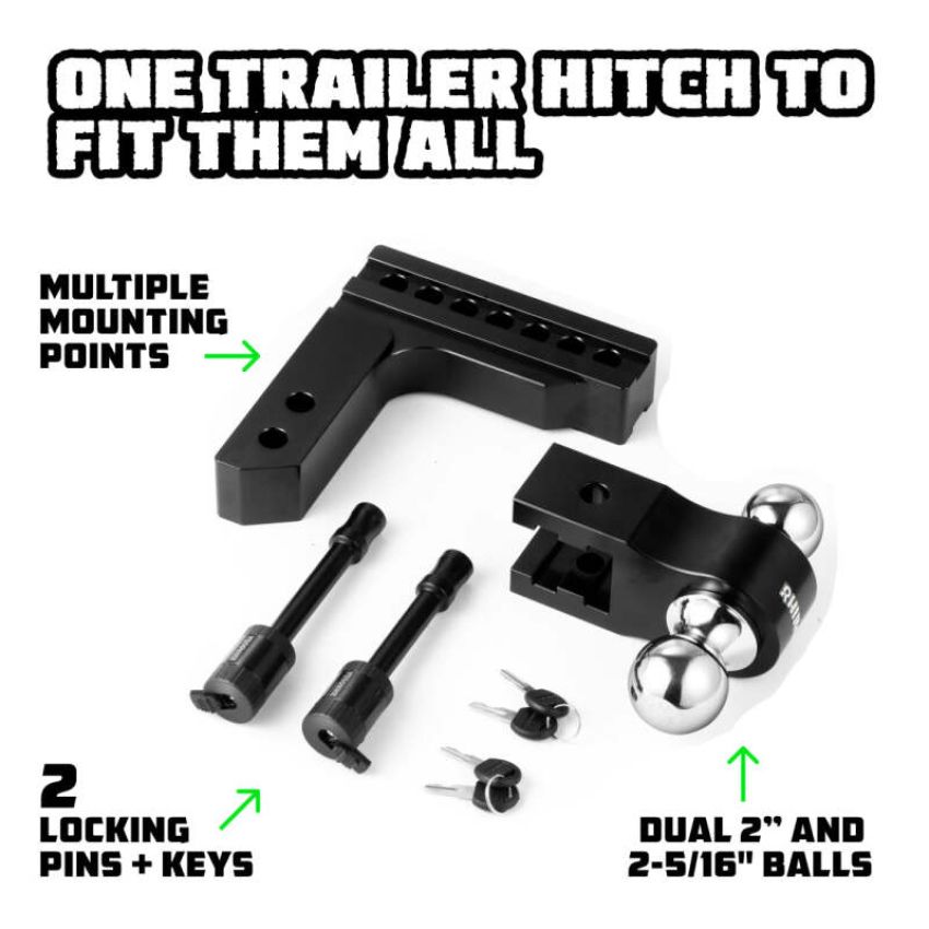 Rhino USA RG-HTDROP2-BLK 6In Heavy Duty Drop Hitch - 2In (Black)