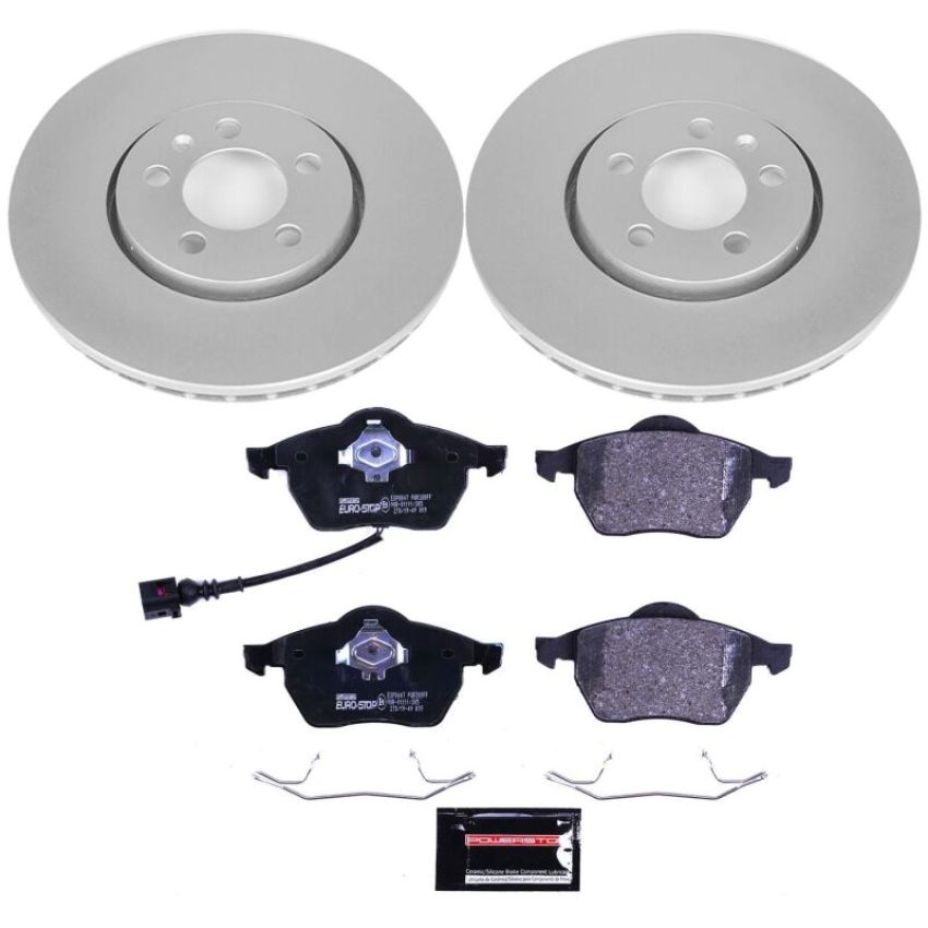 PowerStop ESK898 Genuine Geomet Coated Rotors, ECE-R90 Brake Pads + Hardware Kit