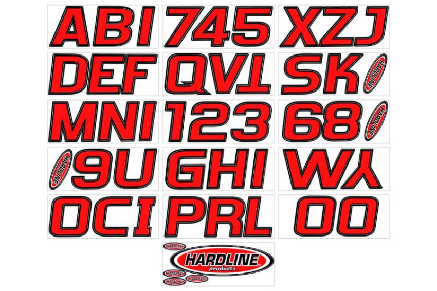 Hardline REBLK700 Boat Lettering Registration Kit 3 in. - 700 Red/Black
