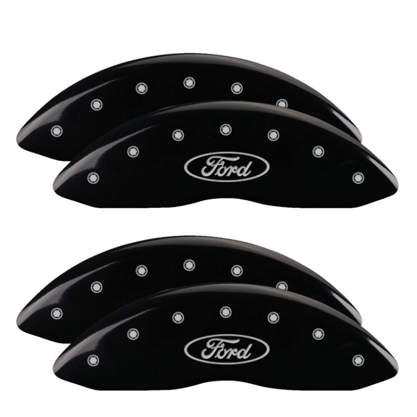 MGP 10120SFRDBK 4 Caliper Covers Engraved Front & Rear Oval logo/Ford Black finish silver ch