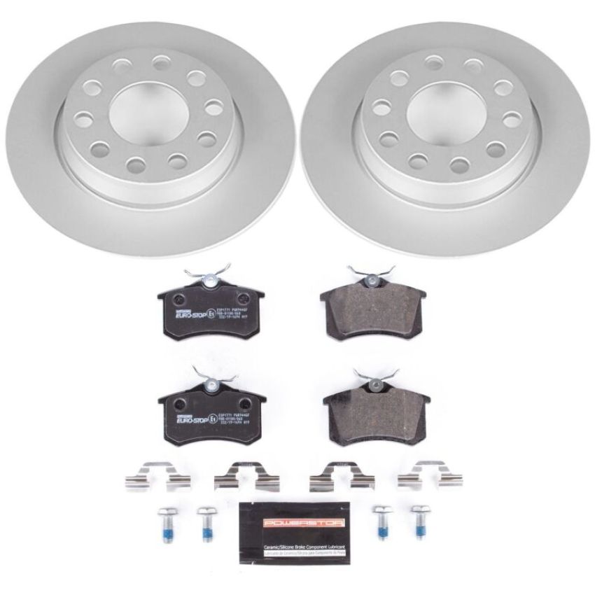 PowerStop ESK3109 Genuine Geomet Coated Rotors, ECE-R90 Brake Pads + Hardware Kit