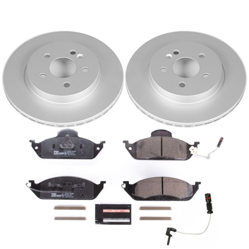 PowerStop ESK864 Genuine Geomet Coated Rotors, ECE-R90 Brake Pads + Hardware Kit