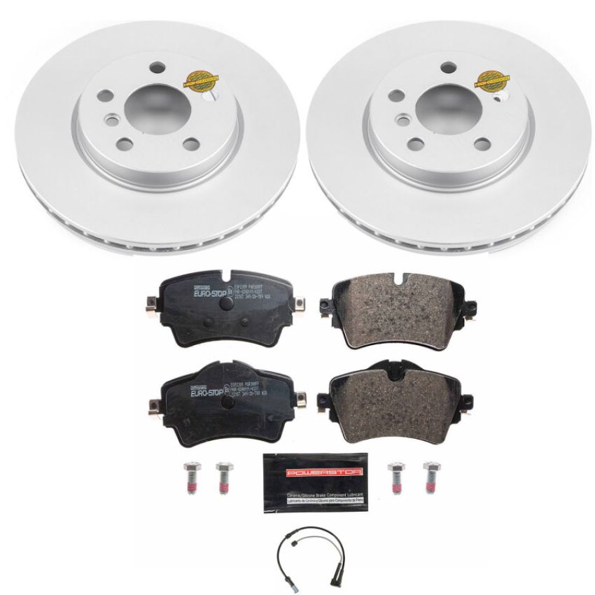 PowerStop ESK7979 Genuine Geomet Coated Rotors, ECE-R90 Brake Pads + Hardware Kit