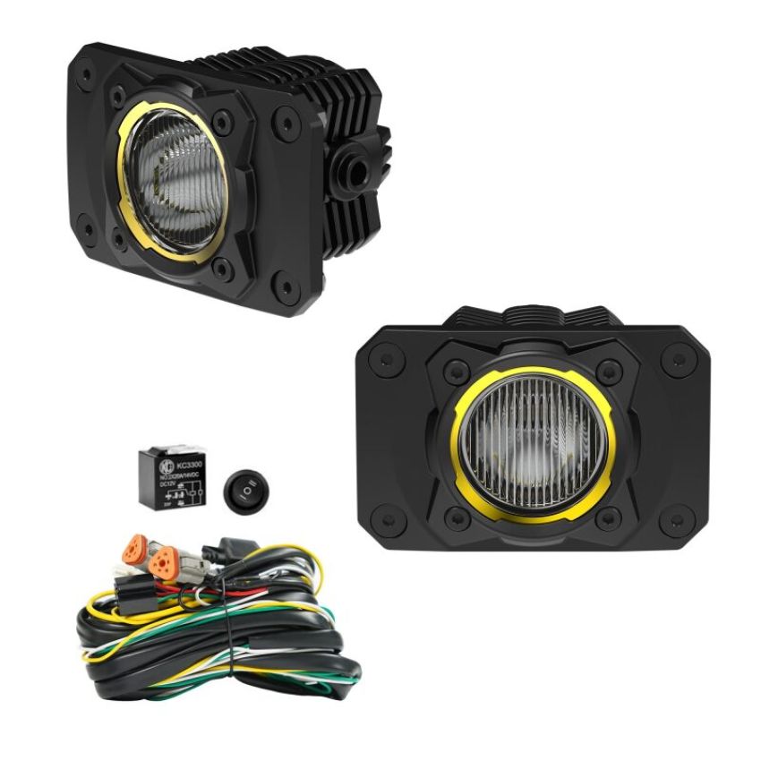 KC HiLiTES 521 KC FLEX ERA 1 LED 2-Light Flush Mount Kit Rear Ext Wiring Harness & Sprd Bm Ptrn