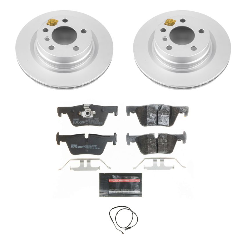 PowerStop ESK6656 Genuine Geomet Coated Rotors, ECE-R90 Brake Pads + Hardware Kit