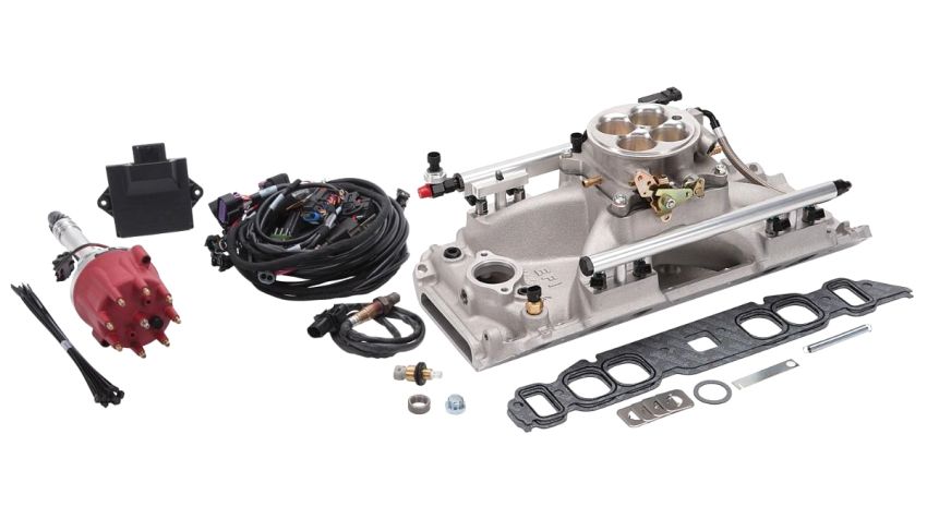 Edelbrock 35830 Pro Flo 4 Fuel Injection Kit Sequential Port BBC Oval 625 Max HP 35 LbHr Injectors Satin