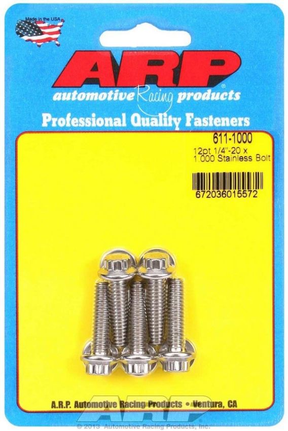 ARP ARP611-1000 S/S Bolt Kit - 12pt. (5) 1/4-20 x 1.000
