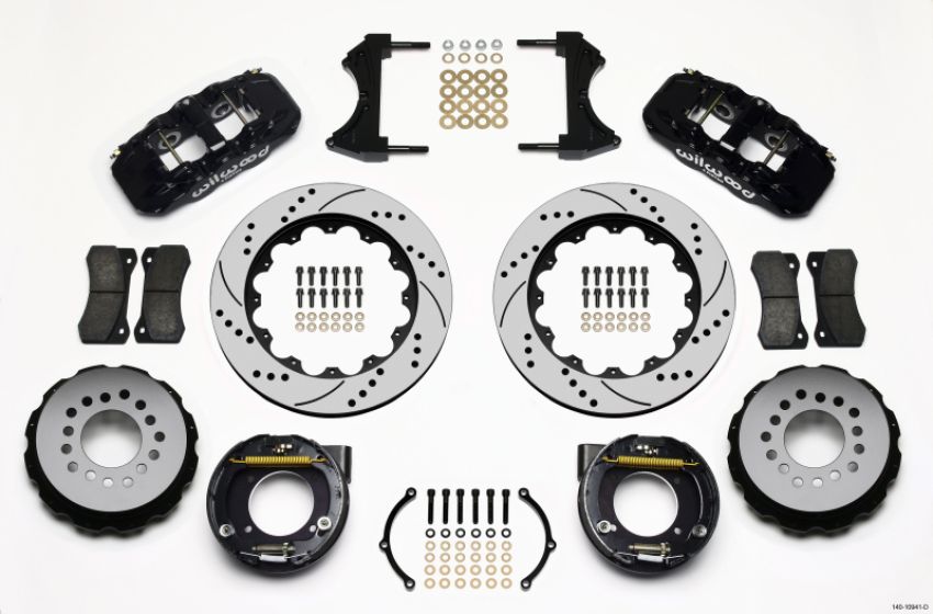 Wilwood 140-10941-D AERO4 Rear P-Brake Kit 14.00in Drilled Chevy C-10 2.42 Offset 5-lug