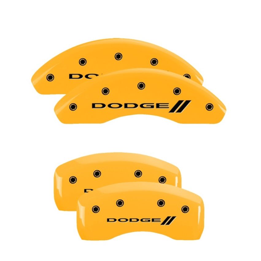 MGP 12198SDD3YL 4 Caliper Covers Engraved Front & Rear With stripes/Dodge Yellow finish black ch