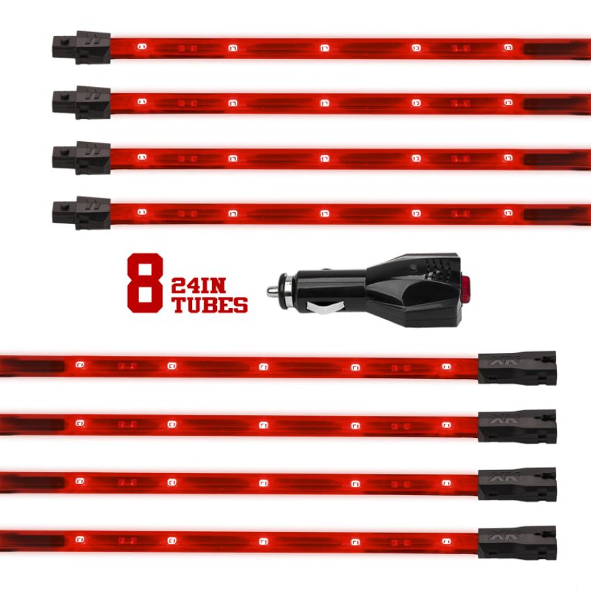 XKGLOW XK041002-R XK Glow Tube Single Color Underglow LED Accent Light Car/Truck Kit Red - 8x24In