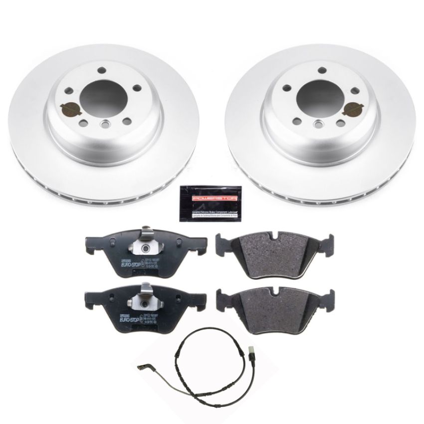 PowerStop ESK6578 Genuine Geomet Coated Rotors, ECE-R90 Brake Pads + Hardware Kit