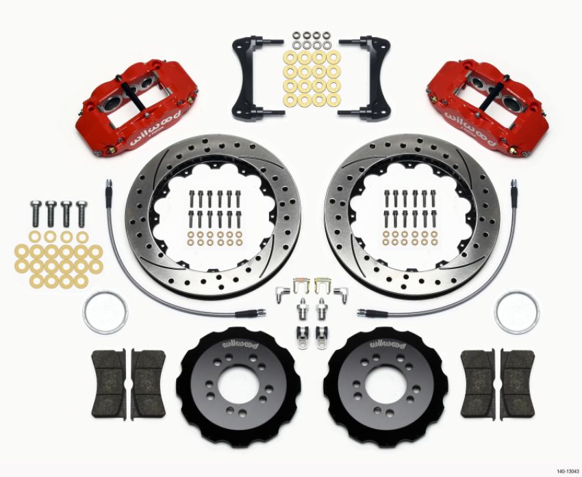 Wilwood 140-13043-DR Narrow Superlite 6R Front Hat Kit 13.06in Drilled Red 2008-up Hyundai Genesis Coupe w/Lines