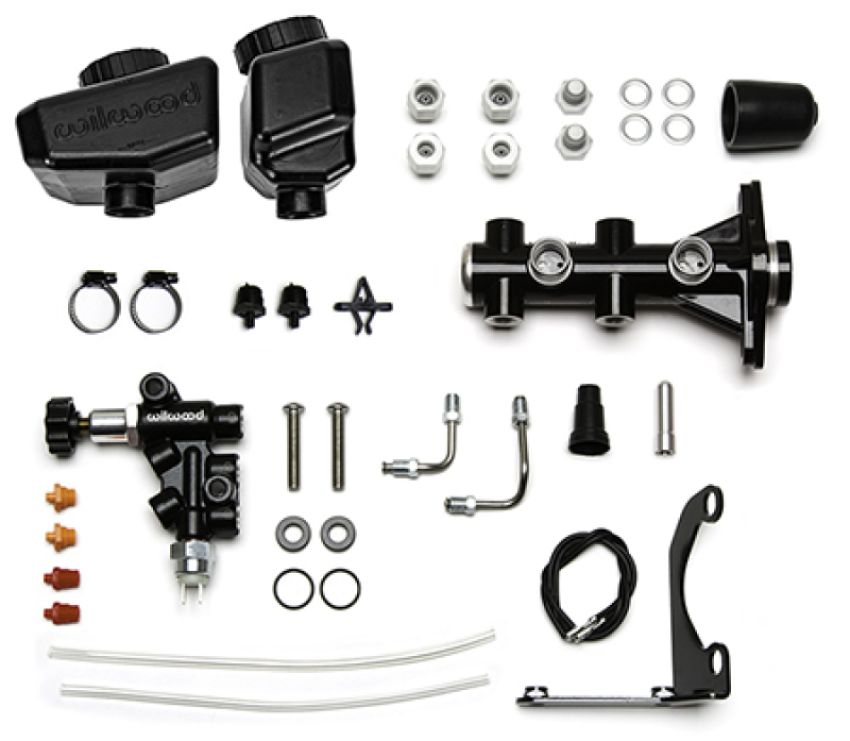 Wilwood 261-16963-BK Remote Tandem M/C Kit w/Brkt and Valve - 1.12in Bore Black