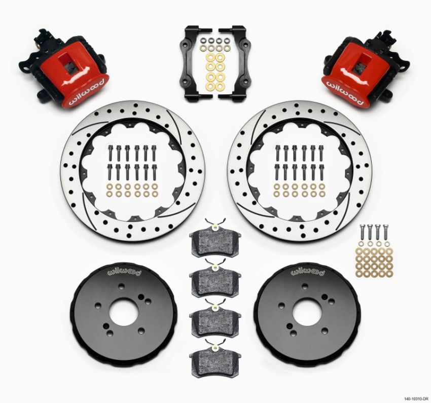 Wilwood 140-10310-DR Combination Parking Brake Rear Kit 12.88in Drilled Red Honda S2000