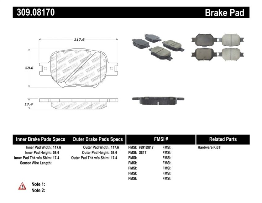 Stoptech 309.08170 Performance 05-08 Scion tC/ 01-05 Celica GT/ 00-05 Celica GT-S Front Brake Pads