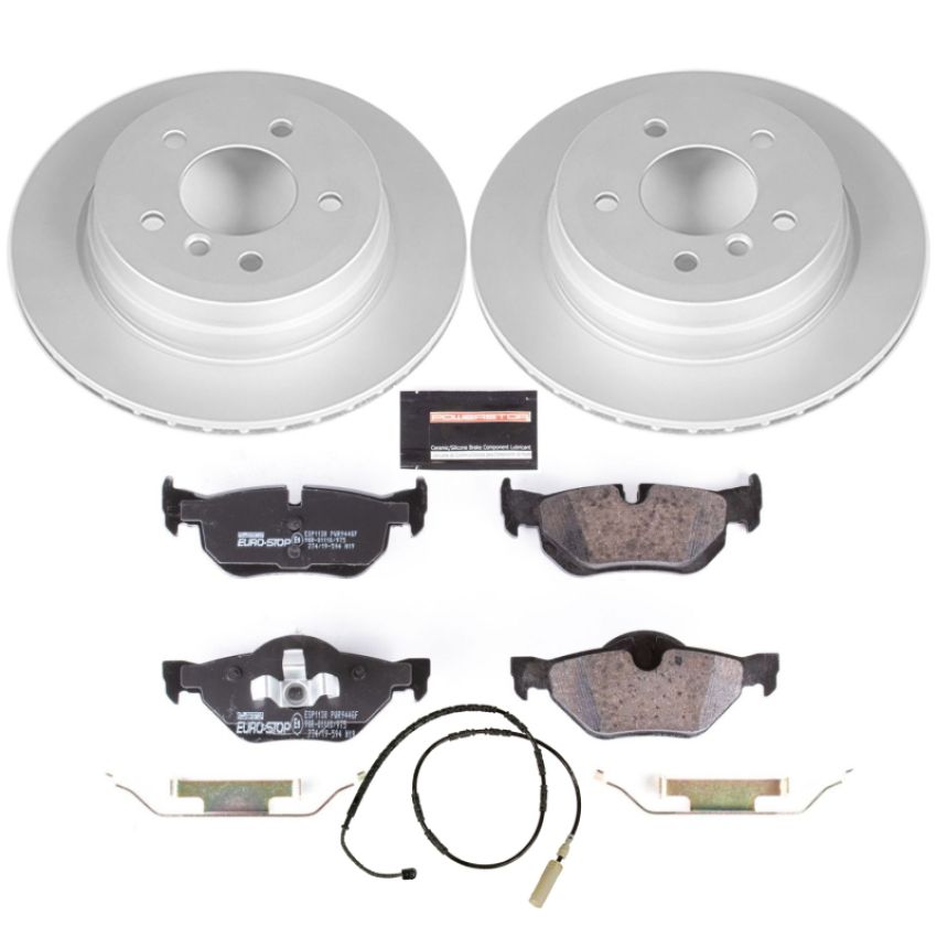 PowerStop ESK5980 Genuine Geomet Coated Rotors, ECE-R90 Brake Pads + Hardware Kit