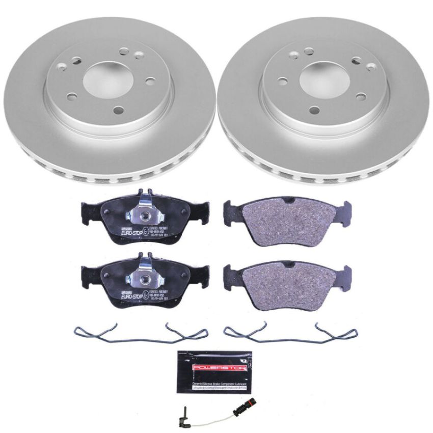 PowerStop ESK3047 Genuine Geomet Coated Rotors, ECE-R90 Brake Pads + Hardware Kit