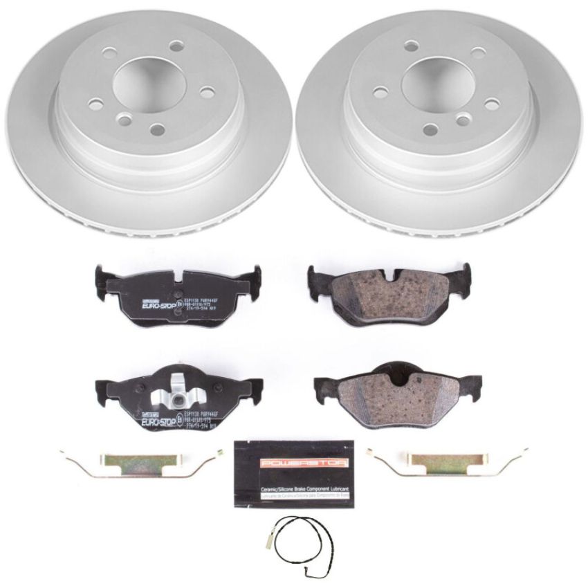 PowerStop ESK3002 Genuine Geomet Coated Rotors, ECE-R90 Brake Pads + Hardware Kit