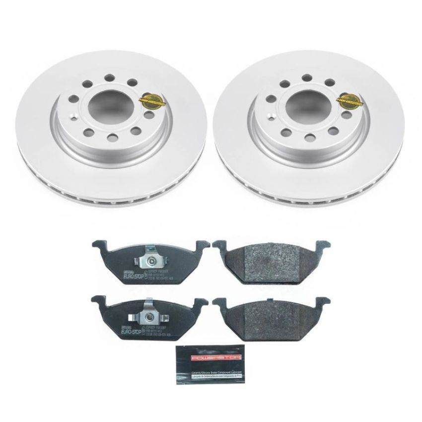 PowerStop ESK6041 Genuine Geomet Coated Rotors, ECE-R90 Brake Pads + Hardware Kit