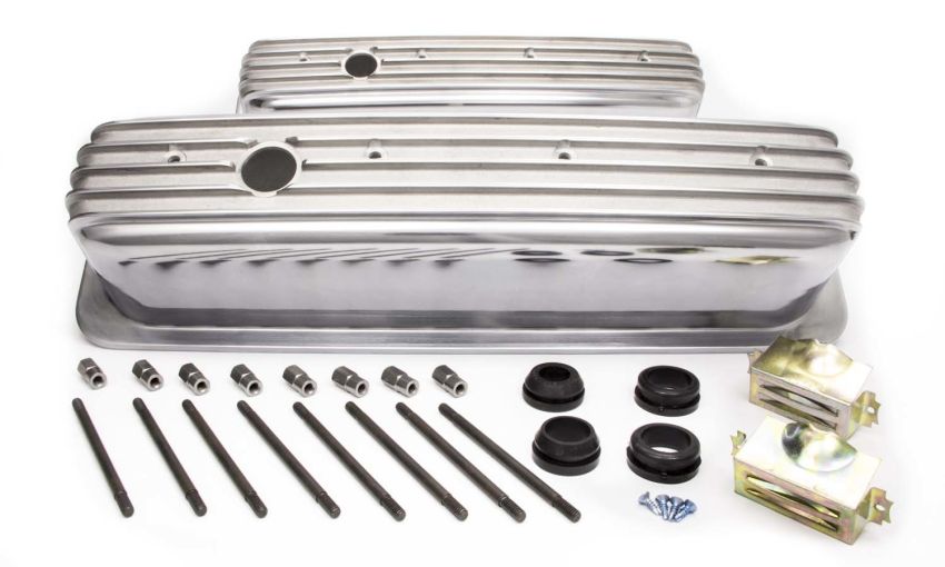 RACING POWER CO-PACKAGED RPCR6191 SBC Alum Finned Tall Center Bolt V/C Polished