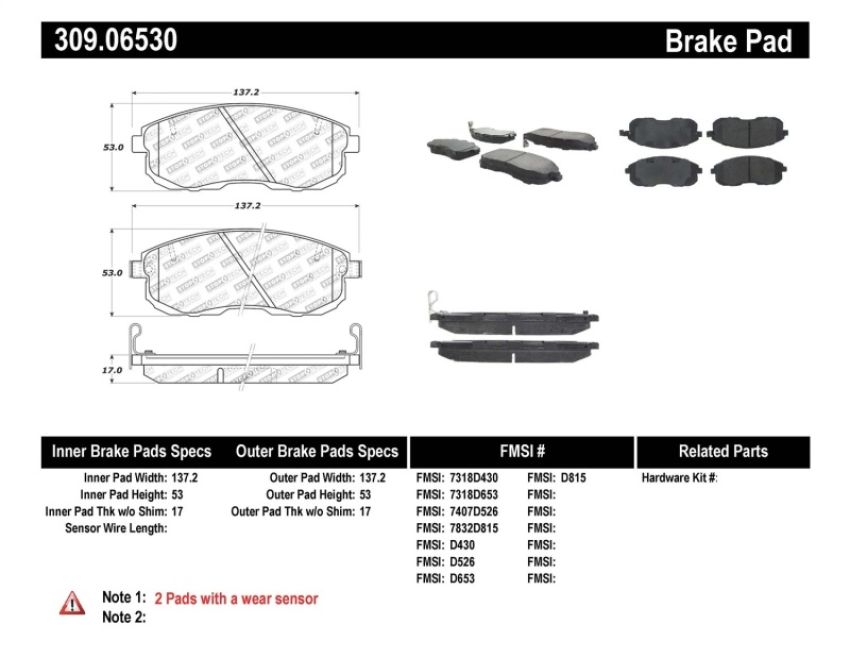 Stoptech 309.06530 Performance 02-05 350z / 03-04 G35 / 03-05 G35X Front Brake Pads