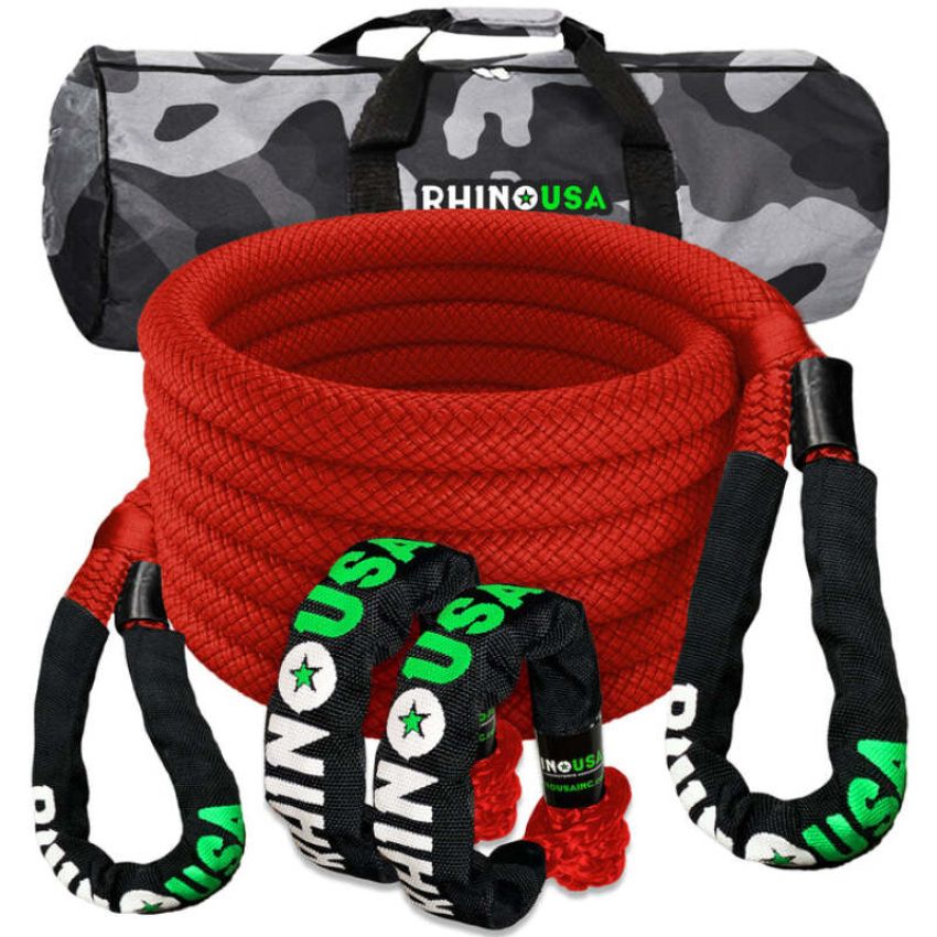 Rhino USA RG-KRKIT78X30-RED 7/8In X 30Ft Kinetic Rope Recovery Kit W/Soft Shackles (Red)