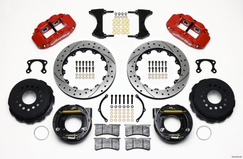 Wilwood 140-9218-DR Narrow Superlite 4R Rear P-Brk Kit 12.88in Drilled Red Big Ford New Style 2.36in Offset